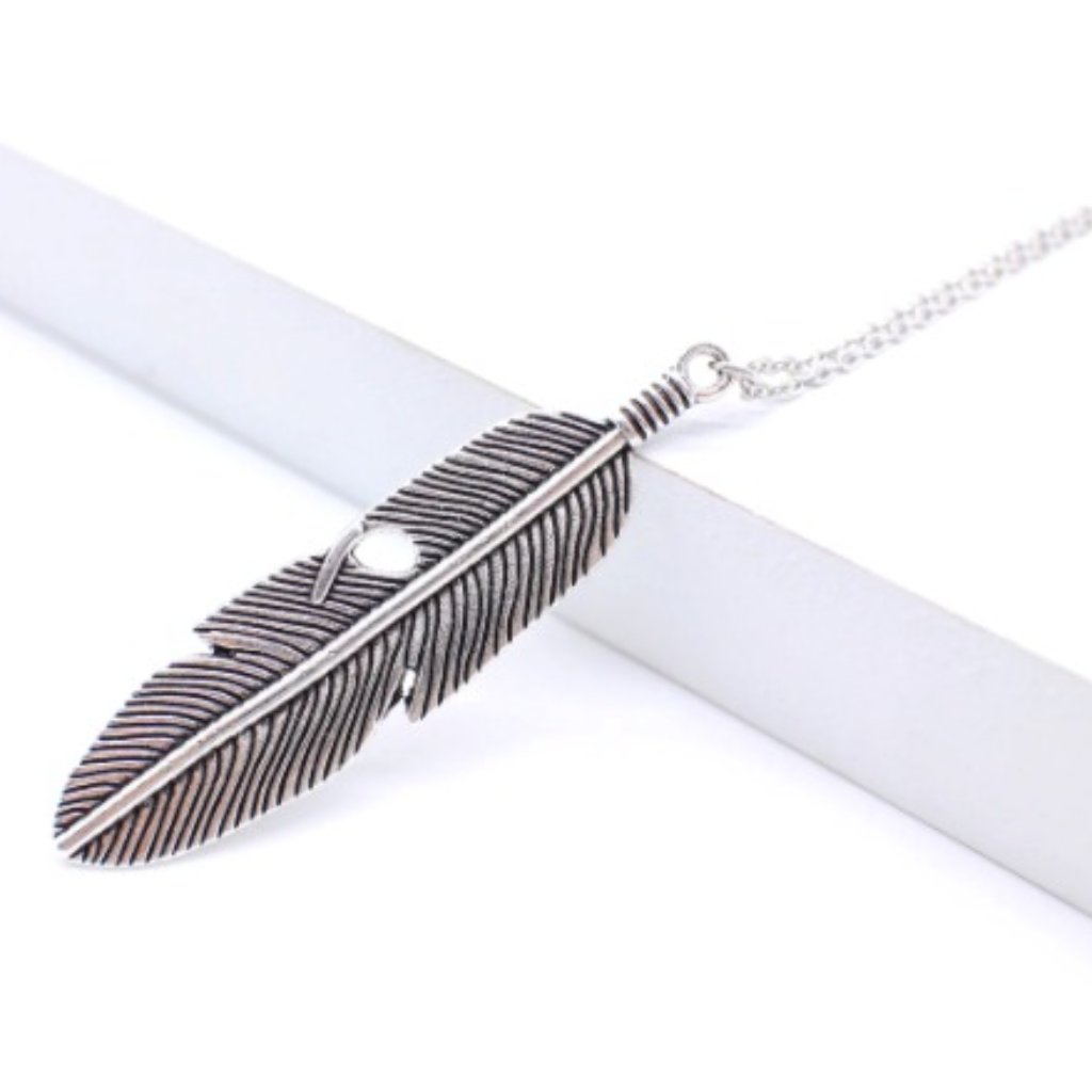 Boho Large Single Feather Gold Or Silver Necklace 20$